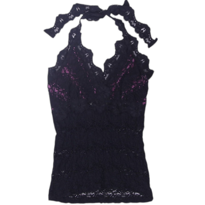 Y2K Ladies Sirens Black Halter Lace Top | Migration_Y2K Tops | Fashion Rerun