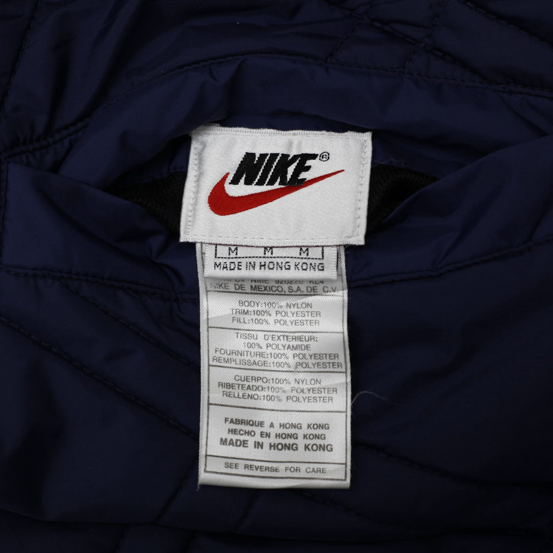 Vintage Nike Puffer Navy Quilted Full Zip Reversible Swoosh Jacket Size M | Migration_Jackets - Back View | Fashion Rerun