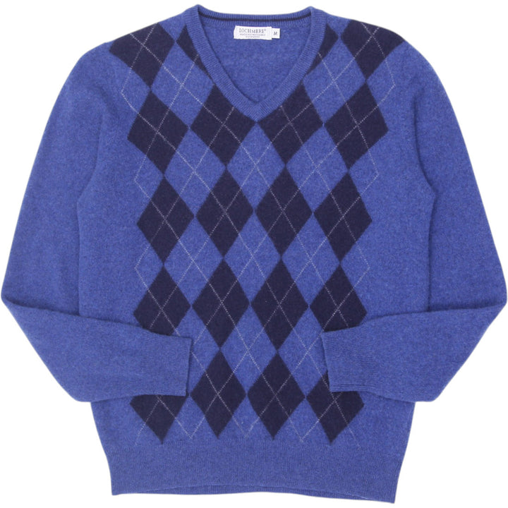 Mens Lochmere 100% Cashmere V-Neck Argyle Sweater
