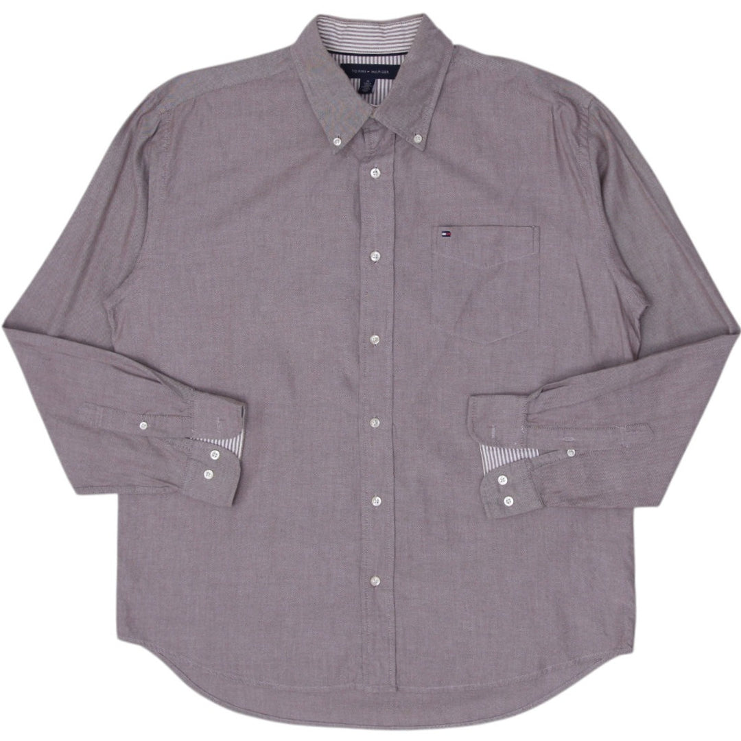 Mens Tommy Hilfiger Long Sleeve Shirt Gray Button Up Cotton Classic