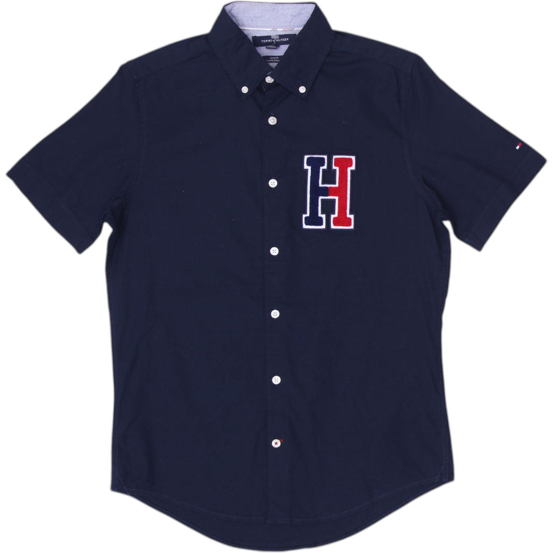 Mens Tommy Hilfiger Slim Fit Navy Shirt Embroidered Logo