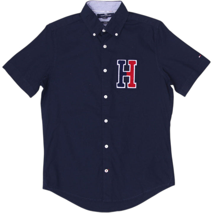 Mens Tommy Hilfiger Slim Fit Navy Shirt Embroidered Logo