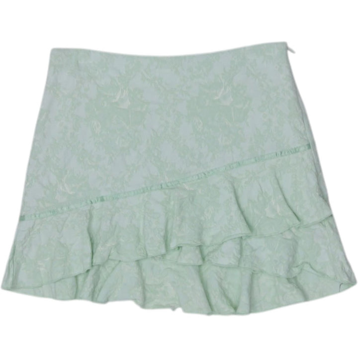 Y2K Womens Bebe Light Green Floral Ruffle Mini Skirt