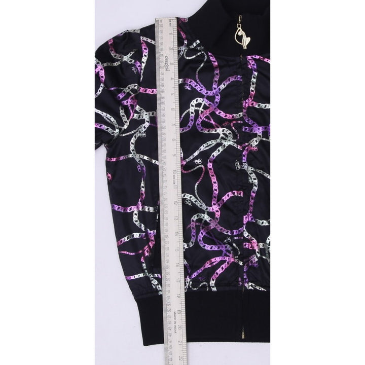 Y2K Ladies  Baby Phat Bomber Jacket Black Chain Pattern Lightweight M