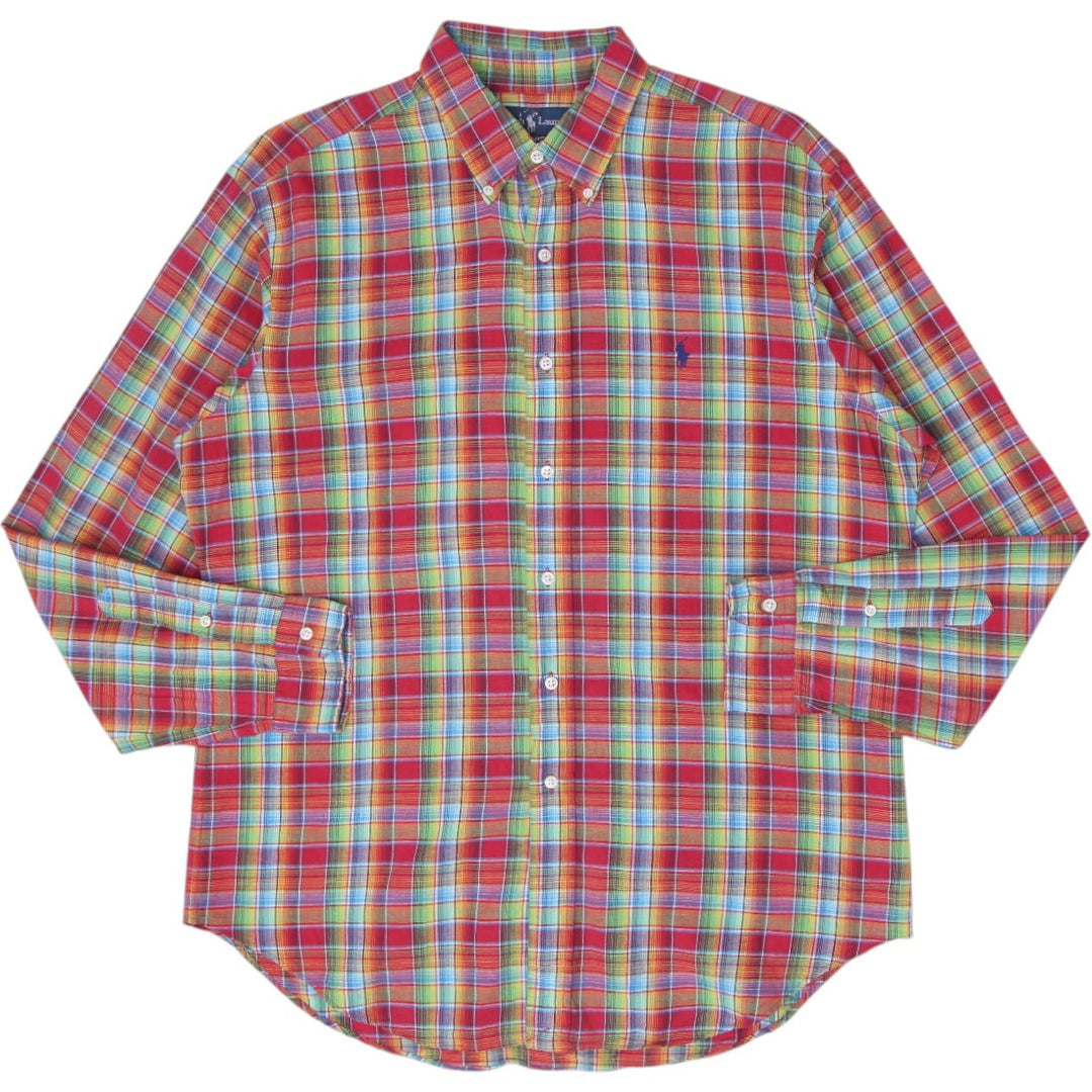 Mens Classic Fit Ralph Lauren Long Sleeve Button Down Plaid Shirt Size L