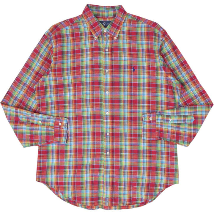 Mens Classic Fit Ralph Lauren Long Sleeve Button Down Plaid Shirt Size L