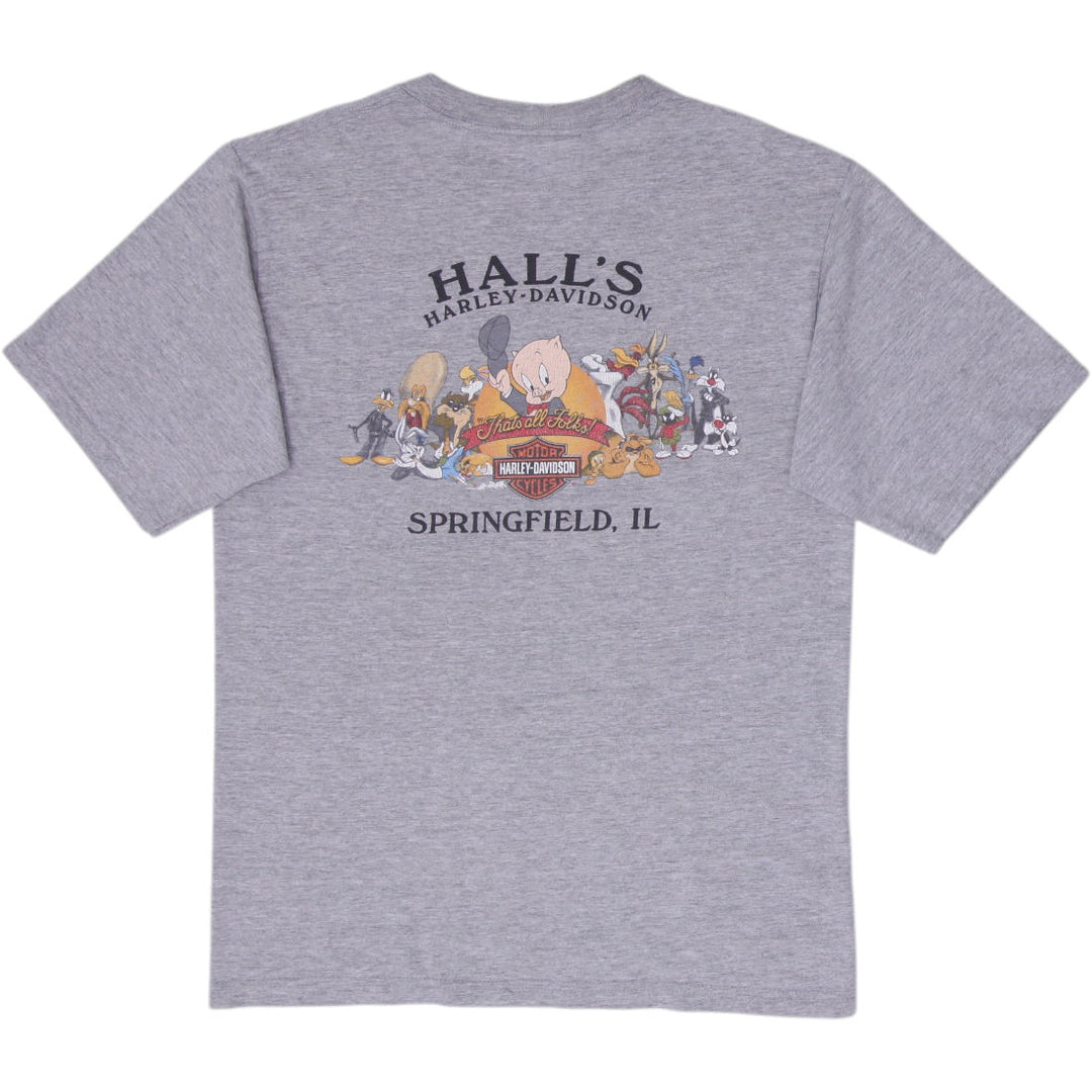 Vintage Mens Harley-Davidson Gray Looney Tunes Graphic T-Shirt Size S