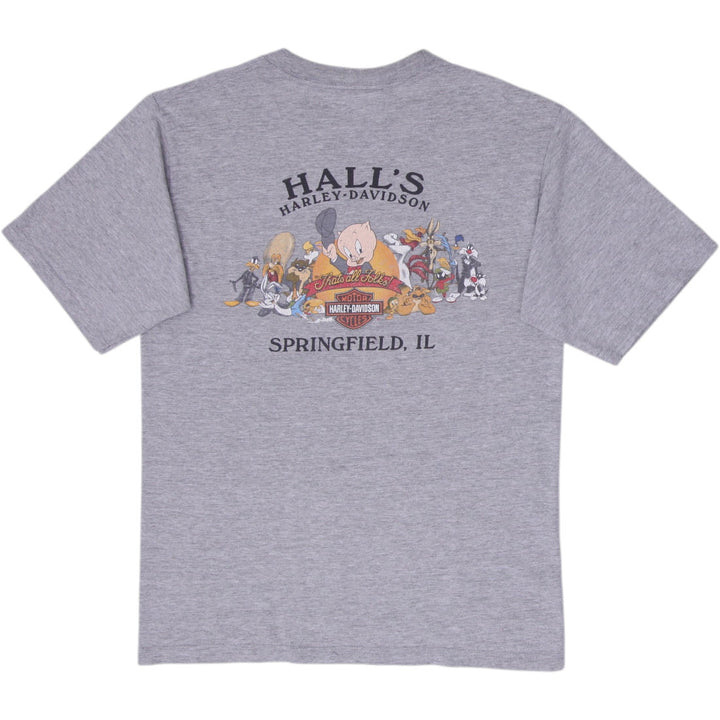 Vintage Mens Harley-Davidson Gray Looney Tunes Graphic T-Shirt Size S