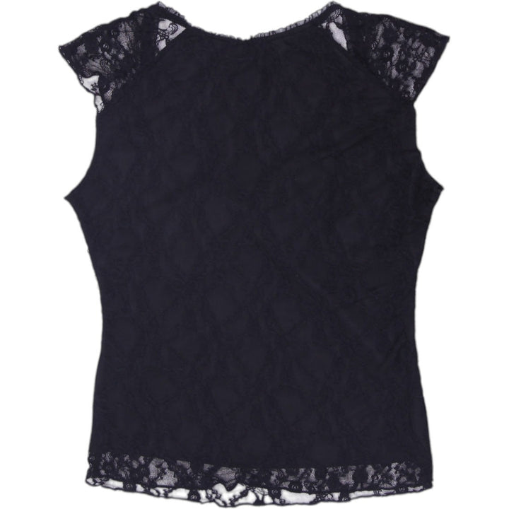 Y2K Ladies Lace Top Black Short Sleeve Bow Size S