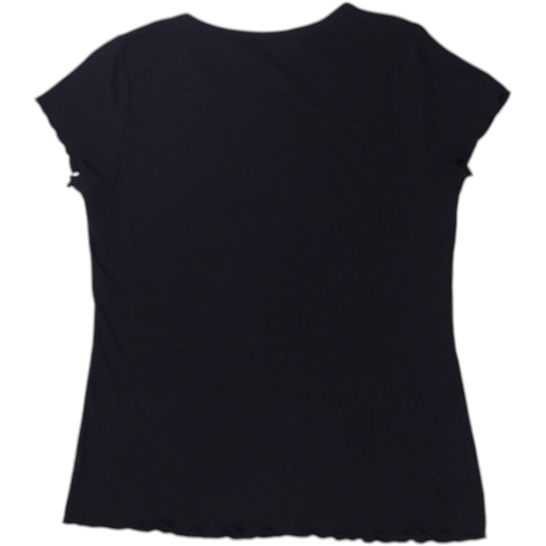 Y2K Ladies Paris Black Floral Graphic Top Size L | Migration_Y2K Tops - Side View | Fashion Rerun