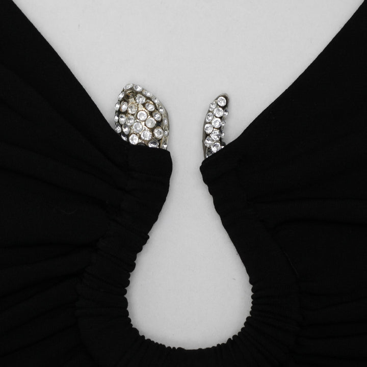 Y2K Ladies ICE Design Australia Rhinestone Snake Keyhole Halter Top M Black
