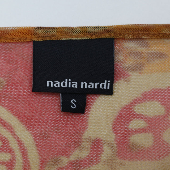 Y2K Ladies Nadia Nardi Mesh Top Orange Boho Paisley Size S