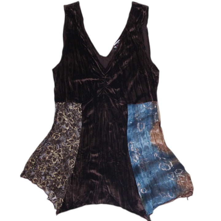 Y2K Ladies 5-7-9 Y2K Patchwork Velvet Tunic Top Whimsigoth Handkerchief Size S