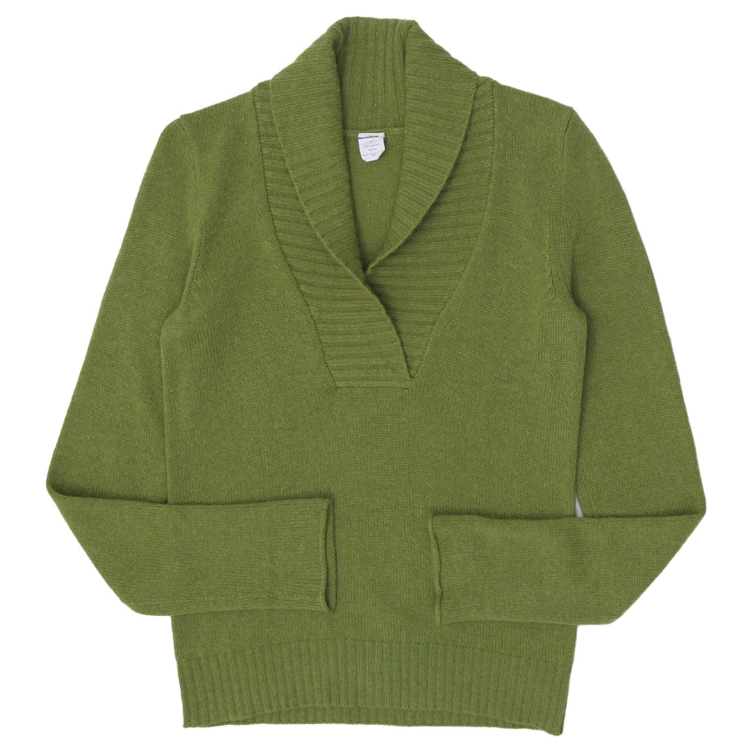 Ladies J.Crew Green Knit Shawl Plunge Neck Cashmere Sweater