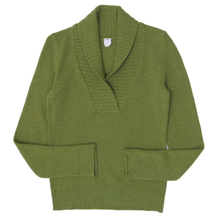 Ladies J.Crew Green Knit Shawl Plunge Neck Cashmere Sweater