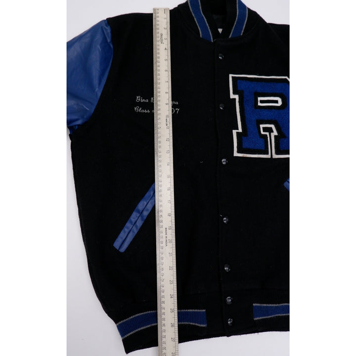Vintage Mens Neff Varsity Jacket Black Blue Leather Sleeve R Embroidery | Migration_Jackets - View 10 | Fashion Rerun