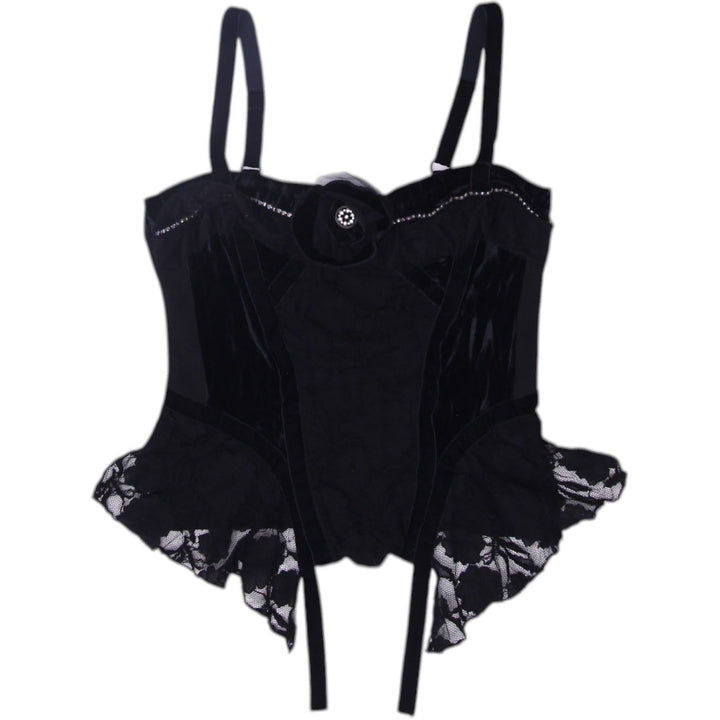 Y2K Ladies Corset Top Black Lace Strappy Glam