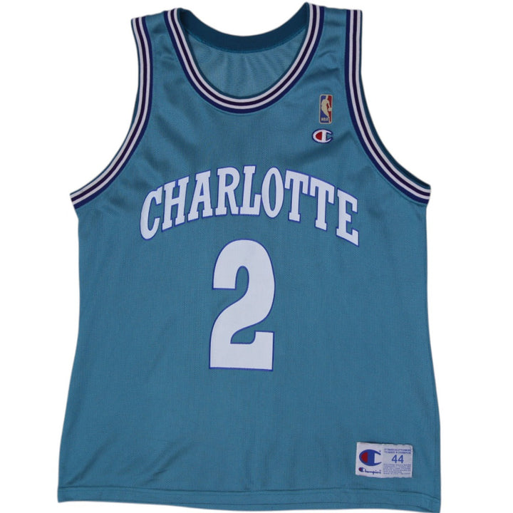 Vintage 90s Champion Larry Johnson #2 Charlotte Hornets Basketball Jersey Sz 44