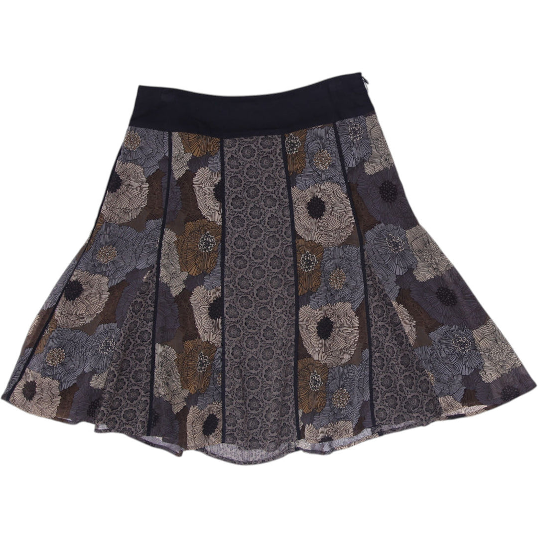 Y2K Ladies Tribal Paneled Mesh Midi Skirt Earthy Floral Patchwork Print Size 4