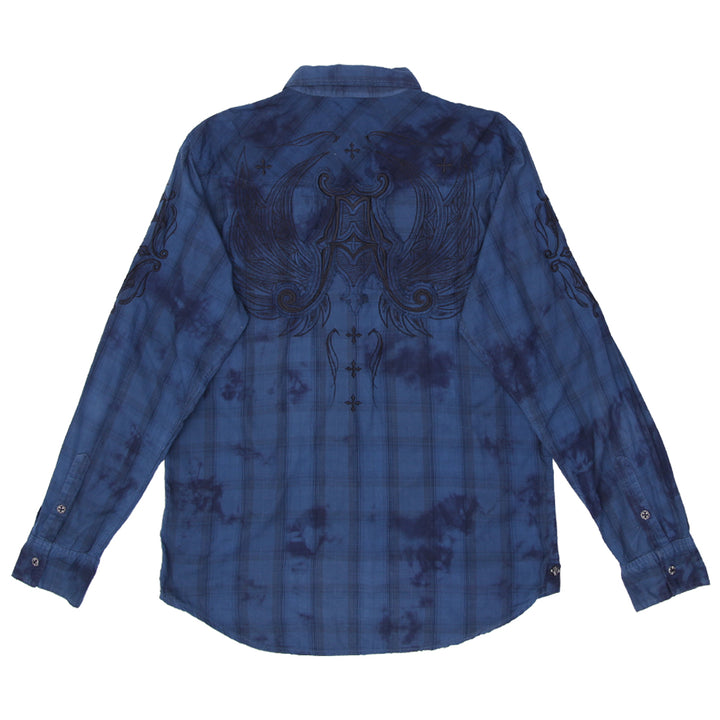 Mens Y2K Affliction Plaid Embroidered Long Sleeve Shirt - Fashion Rerun Vintage Migration_Shirt