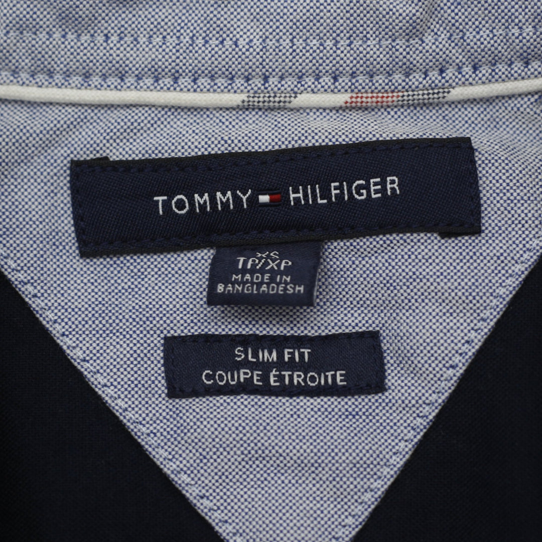 Mens Tommy Hilfiger Slim Fit Navy Shirt Embroidered Logo