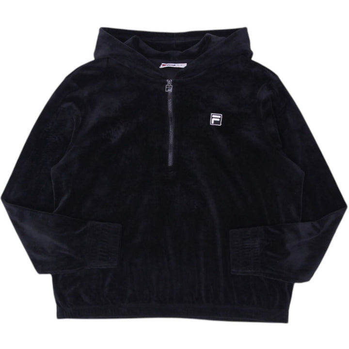 Y2K Ladies Fila Black Hoodie Velour Half Zip Pullover XL