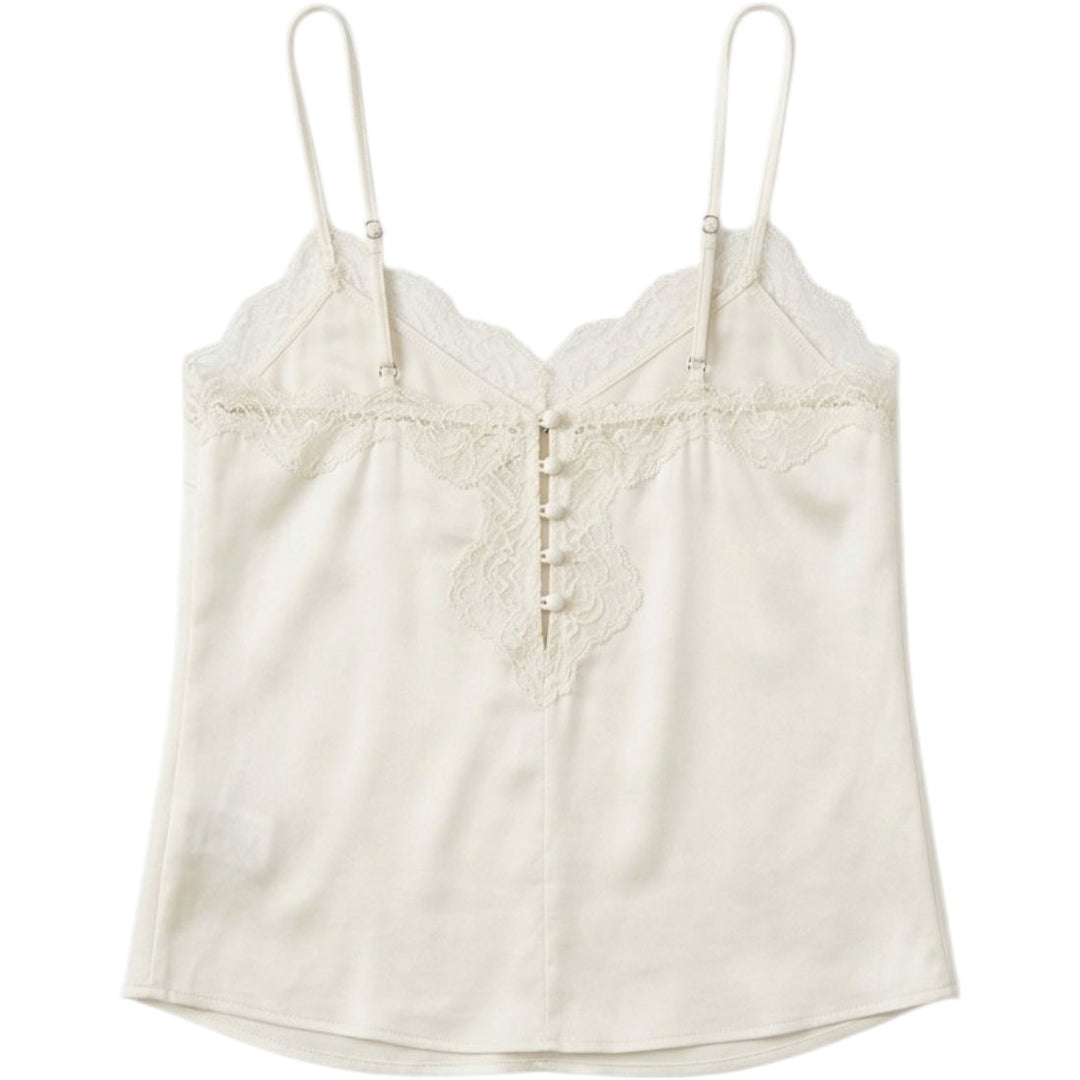 Y2K Ladies Abercrombie & Fitch Delicate Lace Trim Cami Top Ivory White Size S