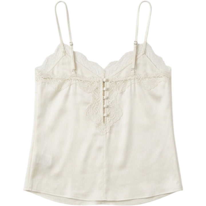 Y2K Ladies Abercrombie & Fitch Delicate Lace Trim Cami Top Ivory White Size S