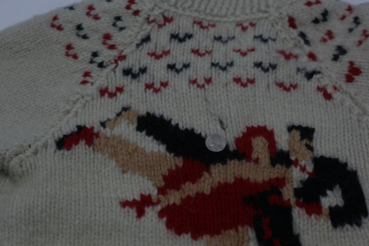 Vintage Mary Maxim “Cowichan” Figure Skating, Wool, Hand Knit Cream Sweater