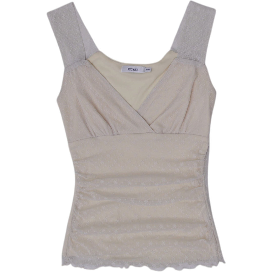 Y2K Ladies Ricki's Lace Camisole Tank Top Cream Ruched Fairycore Size XS
