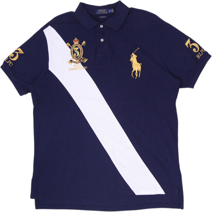 Mens Polo Ralph Lauren Big Pony Crest Sash Polo T-Shirt Navy Blue Size XL