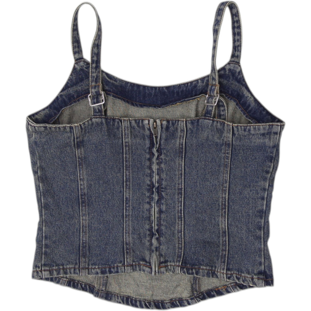 Y2K Ladies Jeanology Paneled Denim Back Zip Top Size 10