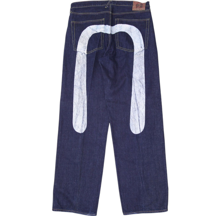 Mens Evisu Jeans Navy Straight Fit Denim 36 Waist Baggy Fit