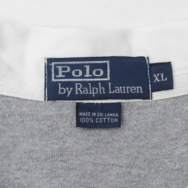 Mens Ralph Lauren Rugby Shirt Gray Navy Striped Cotton Long Sleeve Polo Size XL