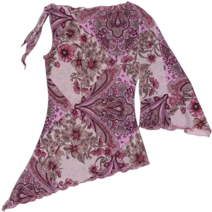 Y2K Ladies Pink Floral Boho Asymmetrical Design Size XS