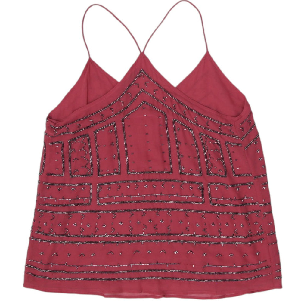 Y2K Ladies Embroidered Boho Chic Red Strappy Tank Top Size M | Migration_Tops - Side View | Fashion Rerun