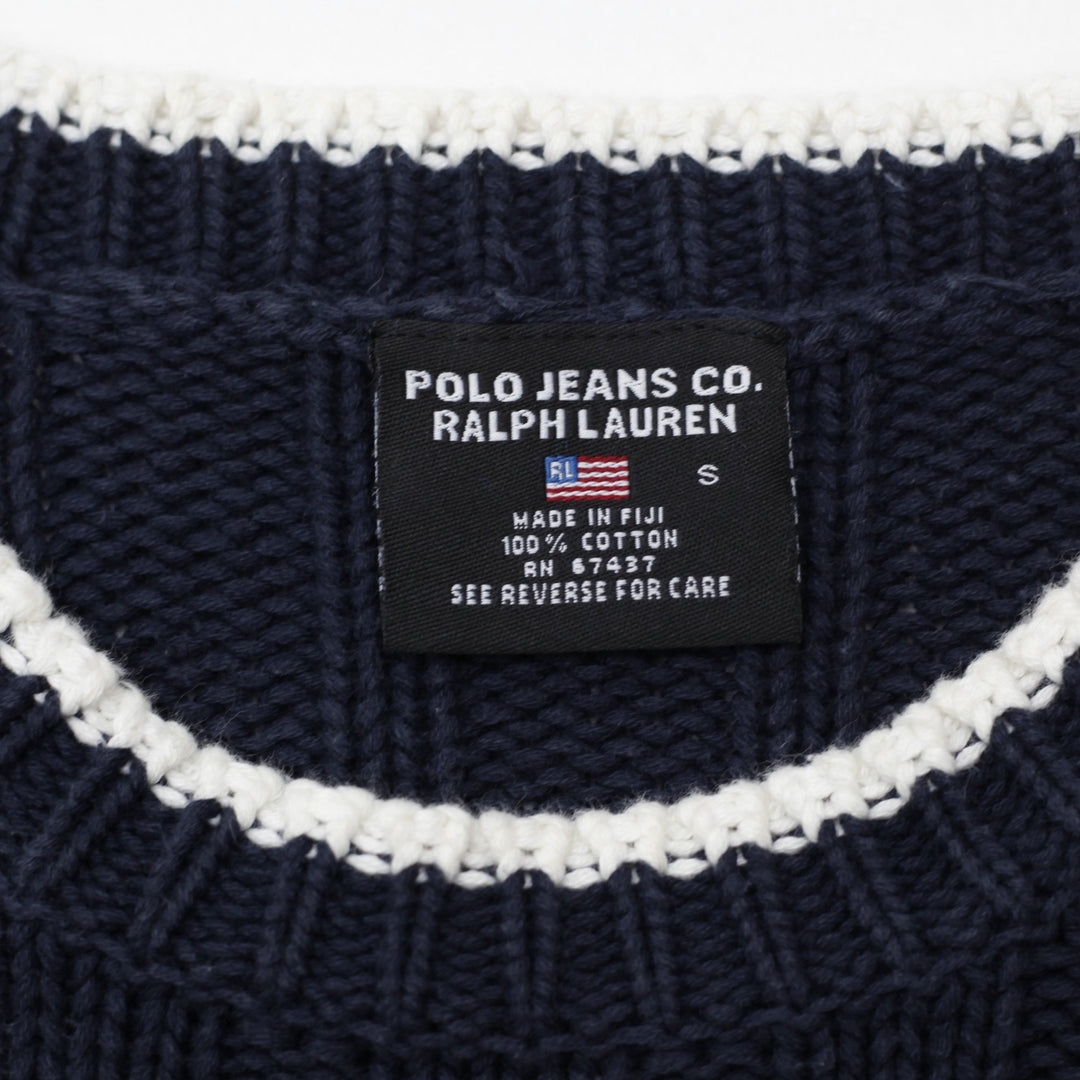 Vintage Ladies Navy Polo Ralph Lauren American Flag Ribbed Knit Sweater