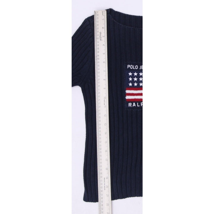 Vintage Ladies 90s Polo Jeans Company Ralph Lauren Navy USA Flag Ribbed Knit