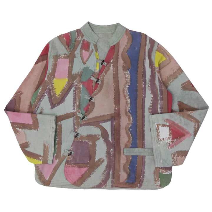 Vintage Ladies Asymmetric Toggle Closure Artistic Print Jacket