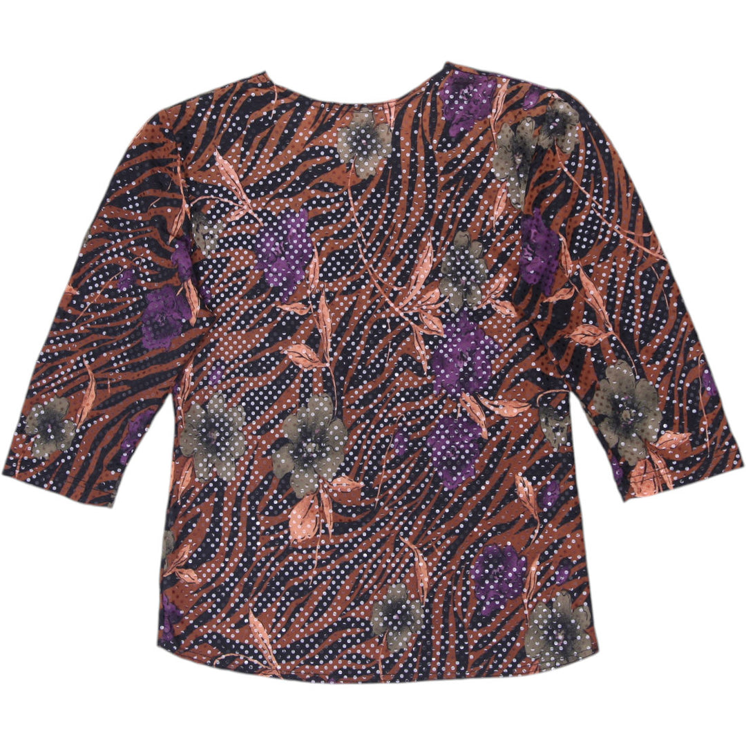 Y2K Ladies Duble-A Animal Floral Print Sequin Mesh Top Medium Made in Canada
