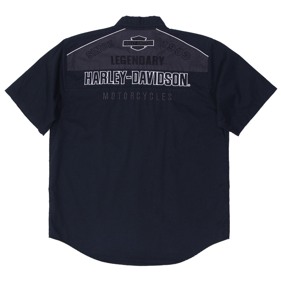 Mens Harley Davidson Black Short Sleeve Button Down Embroidered Collar Shirt