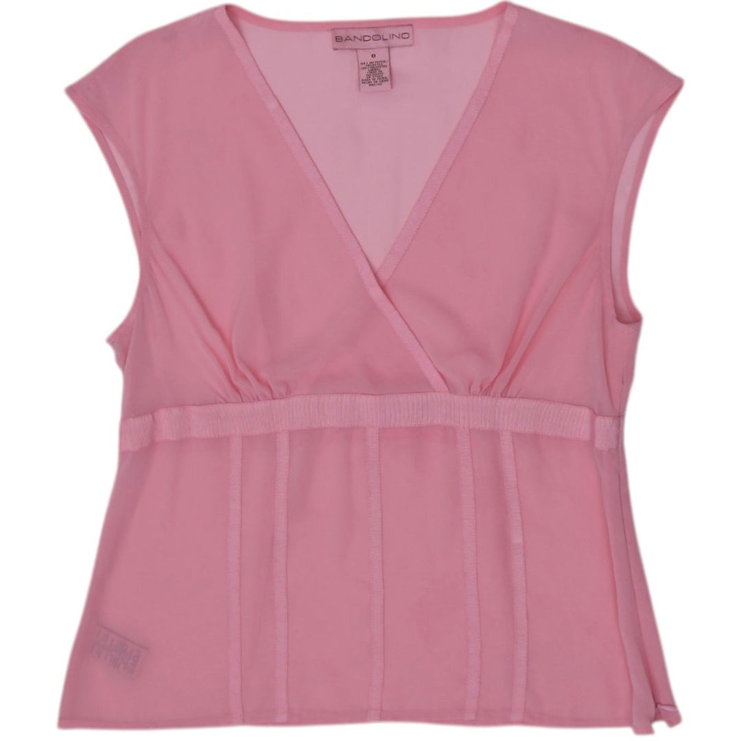 Y2K Ladies Bandolino V-Neck Sheer Blouse Sleeveless Top Size 8