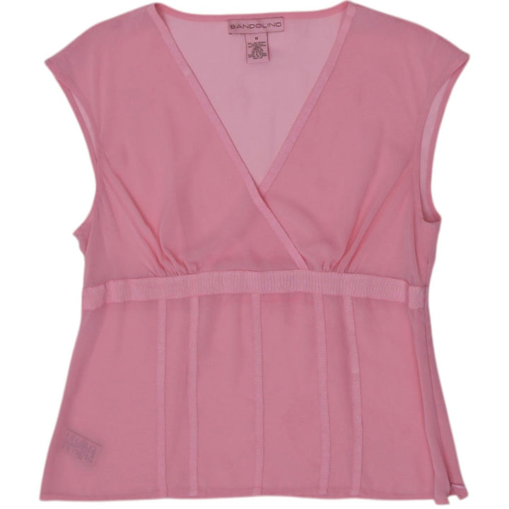 Y2K Ladies Bandolino V-Neck Sheer Blouse Sleeveless Top Size 8