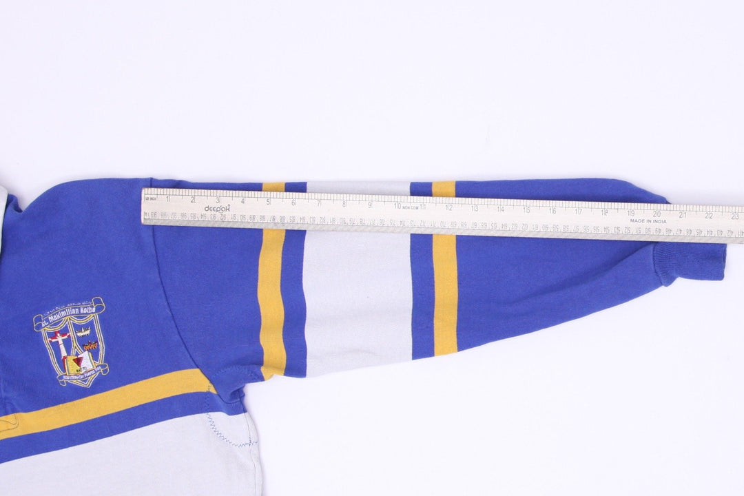 Vintage Mens Barbarian Rugby T-Shirt Blue Striped St. Maximilian Logo Size M