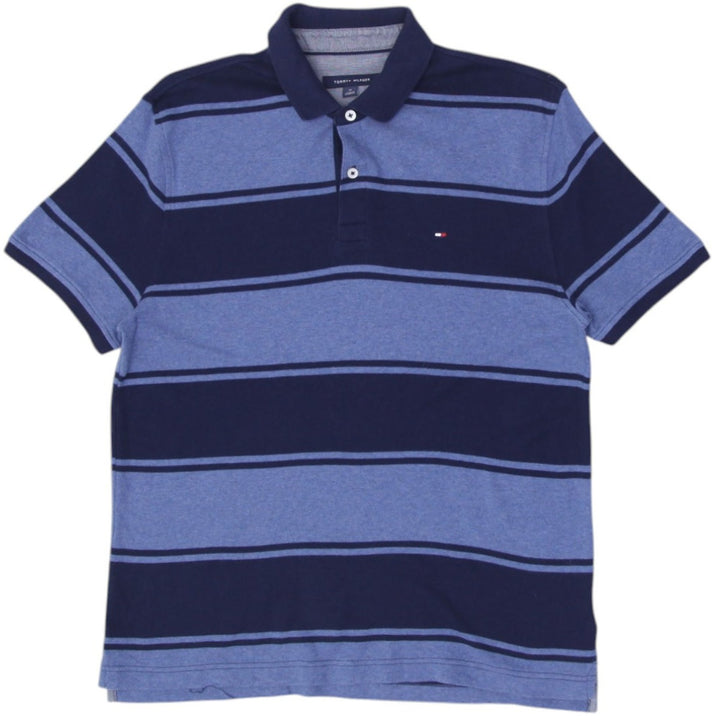 Mens Tommy Hilfiger Polo Navy Blue Striped Short Sleeve Cotton