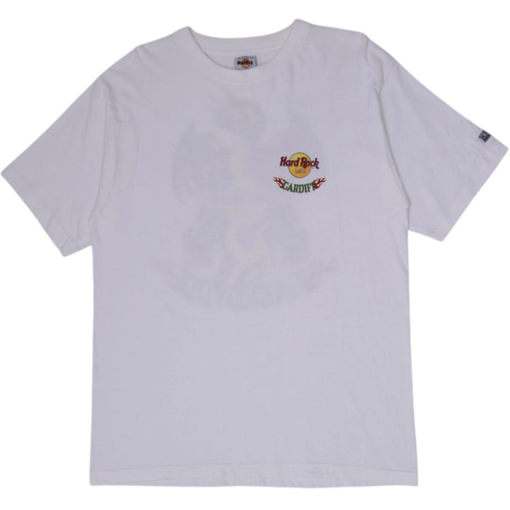 Vintage Hard Rock Cafe Cardiff Caerdydd Welsh Dragon Graphic T-Shirt White Single Stitch Large