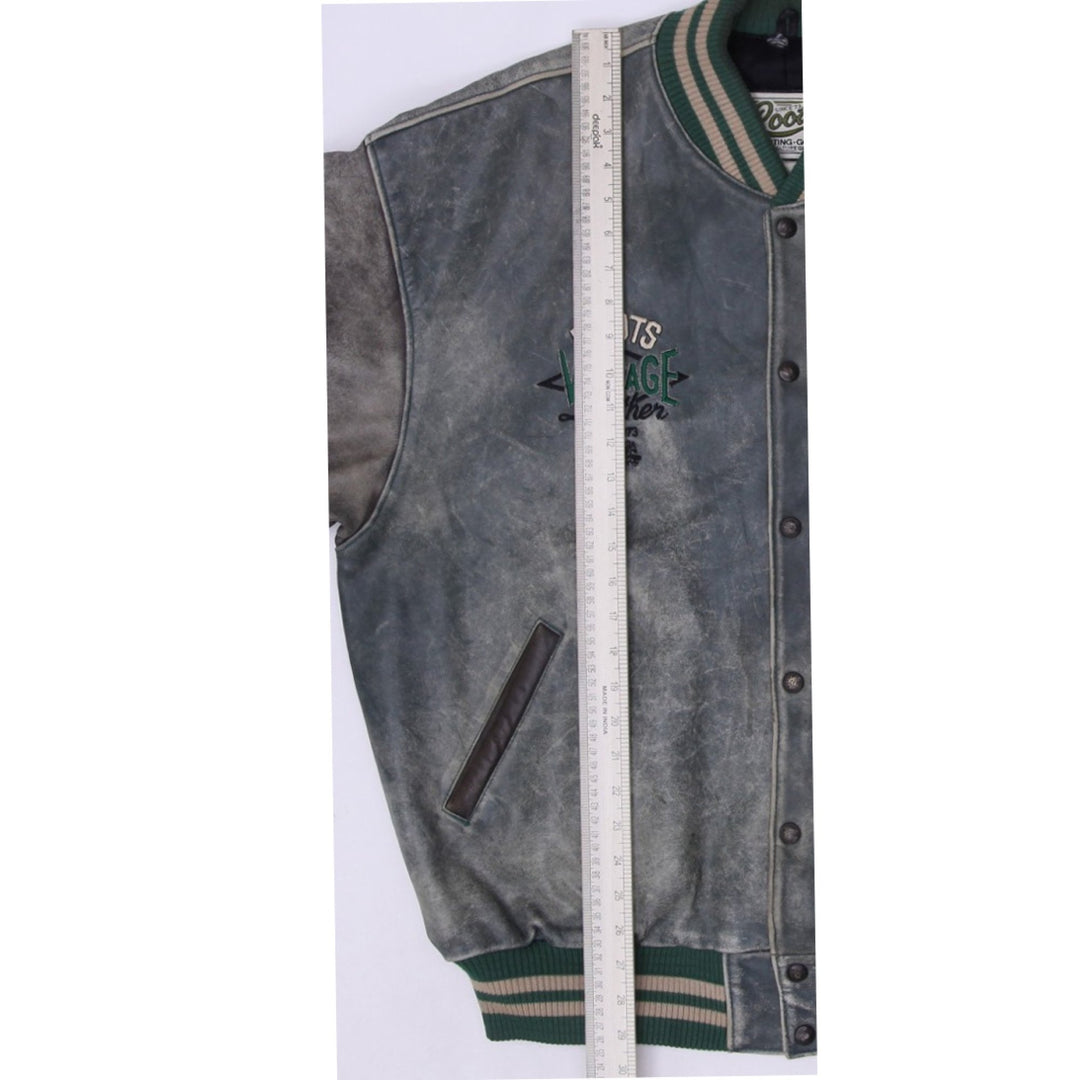 Vintage Roots Sporting Goods Distressed Leather Jacket 3D Embroidery Canada | Migration_Jackets - View 7 | Fashion Rerun