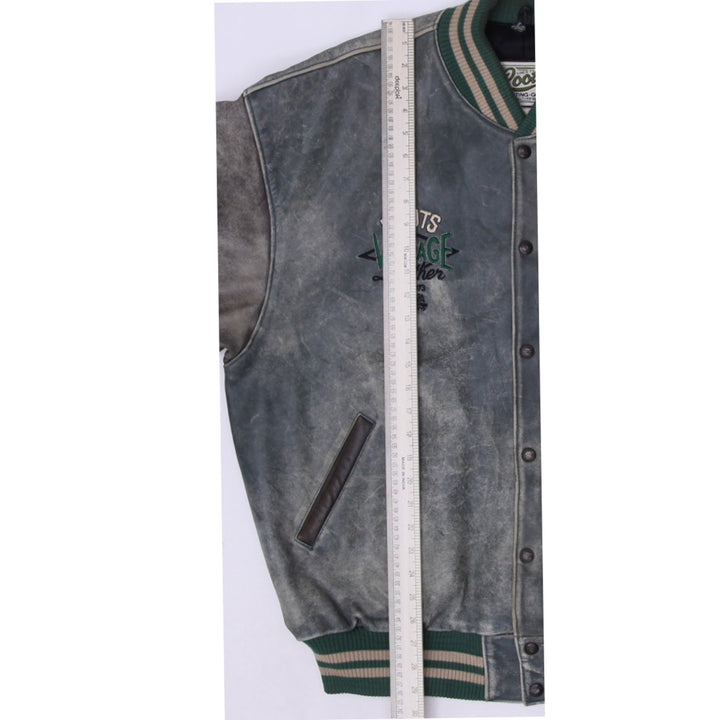 Vintage Roots Sporting Goods Distressed Leather Jacket 3D Embroidery Canada | Migration_Jackets - View 7 | Fashion Rerun