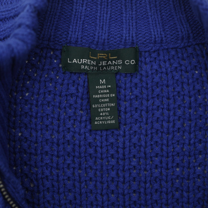 Y2K Ladies Ralph Lauren Royal Blue Cable Knit Full Zip Sweater M
