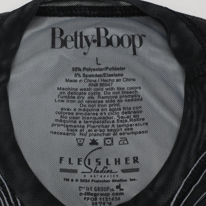 Y2k ladies Betty Boop Tattoo Flash Sheer Mesh Long Sleeve Crop Top Size L